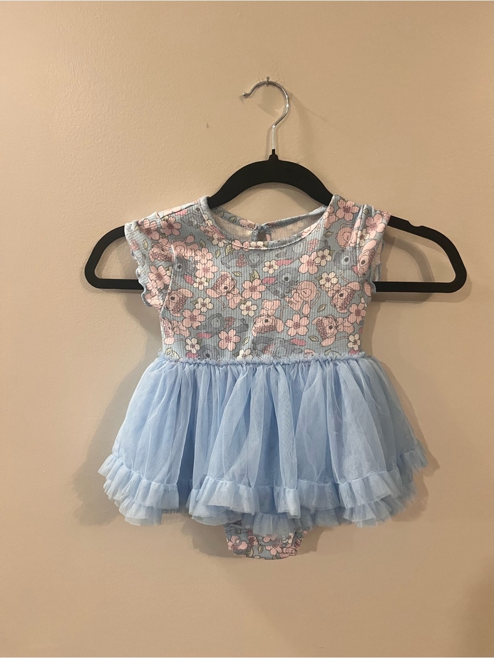 Disney Blue Floral Tulle Dress with Pink Flowers